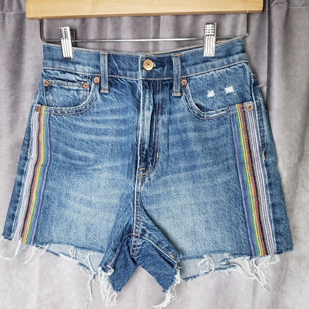 American Eagle NEW Rainbow Highest Rise 90s Boyfriend Denim Jean Shorts Size 00